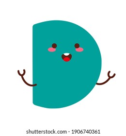 Letter D. Funny character with cute face. Design for kids room, poster, nursery typography.