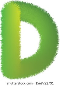 Letter D. Furry vector font made of fir branches for the new year.