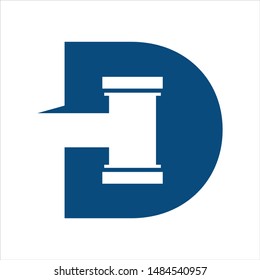 Letter D and Gavel Law Symbol. Vector icon logo.