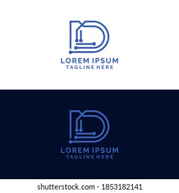 LETTER D GEOMETRIC LOGO BLUE AND BLACK TECH LOGO