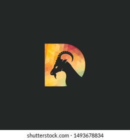 Letter D And Goat Logo Template Design. Mountain goat vector logo design.	
