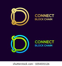 Letter D Gold and Colorful Dots logo with Modern line Cross Circle shape, Connect Technology and Digital, Blockchain, Bitcoin Cryptocurrency data concept for your Corporate identity