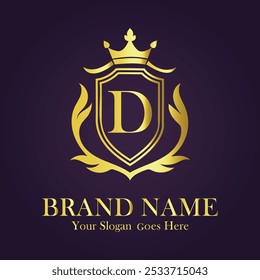 Letter D gold crown logo vector design illustration.