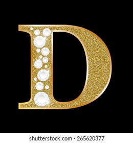 Letter D of gold and diamond
