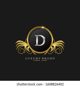 Letter  D Golden Circle Shield Luxury  Brand  Logo, vector design concept  for initial, luxury business, hotel, wedding service, boutique, decoration and more brands.
