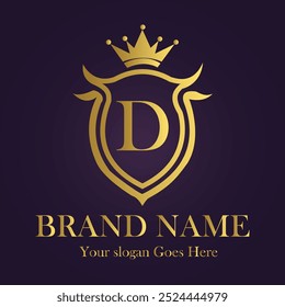 Letter D golden crown logo vector illustration.