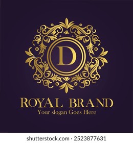 Letter D golden flower logo vector illustration.