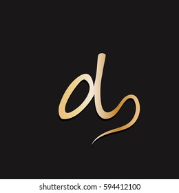 Letter d, golden logo. Fast speed vector serif script style.