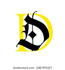 Letter D, in the Gothic style. Vector. Alphabet. The symbol is isolated on a white background. Calligraphy and lettering. Medieval Latin letter. Logo for the company. Monogram. Elegant font for tattoo
