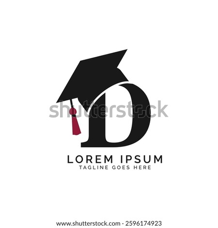 Letter D with Graduation Cap Logo. Alphabet D Education Hat icon