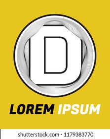 Letter D graphic creative line alphabet symbol outline in mesh hole. Vector elements for posters, t-shirts and cards.
