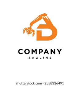 Letter D Grapple Excavator Logo Icon Vector