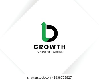Letter D growth logo design with arrow up symbol and icon. Invest and financial logo
