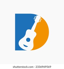 Letter D Guitar Logo. Guitarist Logo Concept With Guitar Icon. Festival and Music Symbol