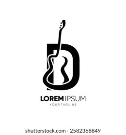 Letter D Guitar Silhouette Logo Design Vector Icon Graphic Emblem Symbol Illustration