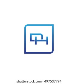 The letter D and H Monogram With Frame Square. Logo Design Template Blue