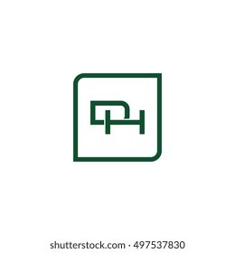 The letter D and H Monogram With Frame Square. Logo Design Template Green