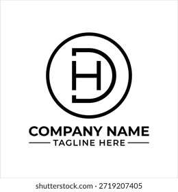 Concepto de diseño de logotipo monograma letra d y h en un marco circular, adecuado para la marca