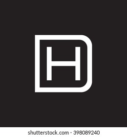 letter D and H monogram square shape logo white black background