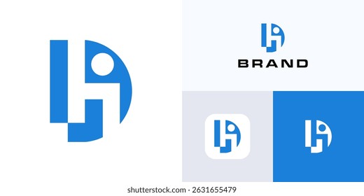 Letter D or H in negative space logo icon design vector editable, Creative symbol DH, HD with people for brand identity business