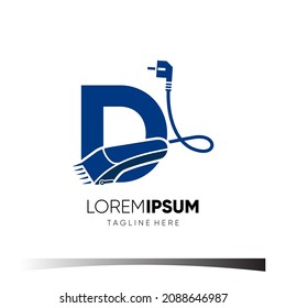 Letter D Hair Clipper Logo Design Vector Icon Graphic Emblem Illustration