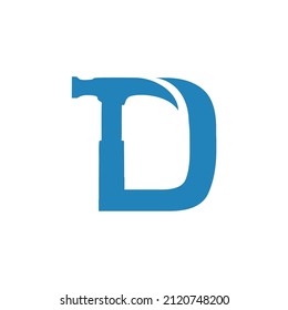 Letter d hammer home renovation. Vector image