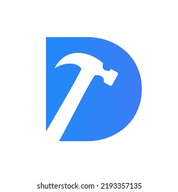 Letter D Hammer Logo Concept For Construction, Woodworking Company Repair Symbol Vector Template