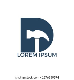 Letter D Hammer logo design. Repair, Construction or Renovation Vector Logo Concept.