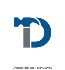 Letter D Hammer Logo Design Renovation and Construction Vector Graphic.