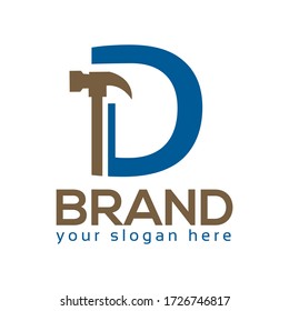 Letter D Hammer Logo. Flachdesign. Vector Illustration auf weißem Hintergrund