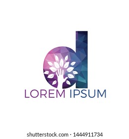 Letter D and hand tree logo design. Natural products logo. Cosmetics icon. Spa logo. Beauty salon or yoga logo.	