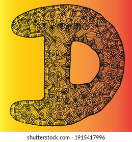 letter D with handmade drawing style mandala  