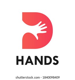 Buchstabe d mit Hand Logo Vorlage Illustration. geeignet für Partnerschaft, Identität, Symbol, Support, Teamwork, Web, Umriss usw.