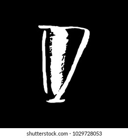 Letter D. Handwritten by dry brush. Rough strokes textured font. Vector illustration. Grunge style vintage whiskey alphabet.