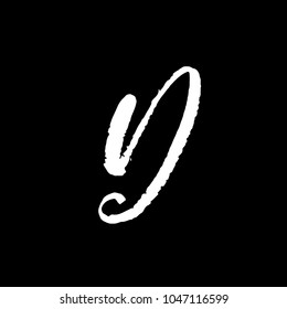 Letter D. Handwritten by dry brush. Rough strokes textured font. Vector illustration. Grunge style elegant alphabet.