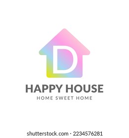 letter D happy house vector logo design