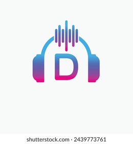 Letter D Headphone Logo Design Vector Icon Graphic Illustration Music Disco DJ Wave sound