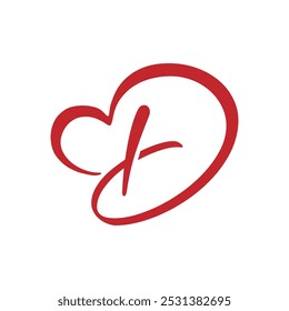 Letra D con el icono del corazón, logotipo creativo de la letra del contorno del amor de D, D inicial dibujada a mano con el símbolo del corazón, belleza y logotipo de la moda con la letra D