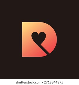 Plantilla de Vector de elemento de diseño de logotipo de corazón de letra D