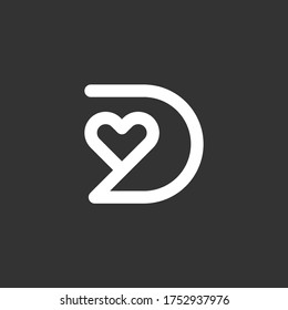 Letter D heart logo icon line art style design element template