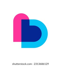 Letter D heart love overlapping color logo