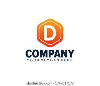 plantilla de diseño del logotipo de letra d hexágono. icono de letra ui. 