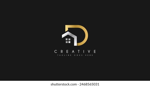 Letter D with Home House Logo design vector illustration.