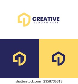 letter d + home logo design concept, simple logomark logo template