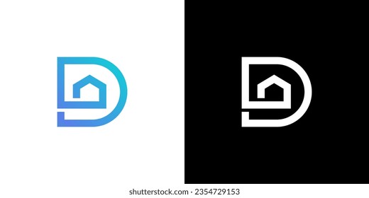 Letter D home logo, Initial D home logo, Letter D House Logo, Real estate, Property, Building, construction, Icon, Vector