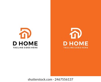 letter D with home for real estate and construction business logo vector illustration