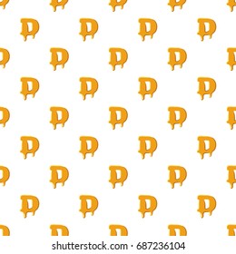 Letter D from honey pattern seamless repeat in cartoon style vector illustration