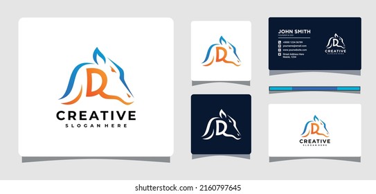 Letter D Horse Logo Template With Business Card Design Inspiration