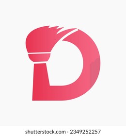 Letter D House Cleaning Logo Concept With Clean Brush Icon. Maid Service Symbol