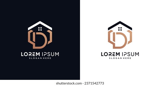 Letter d and house logo design vector illustration with hexagon concept